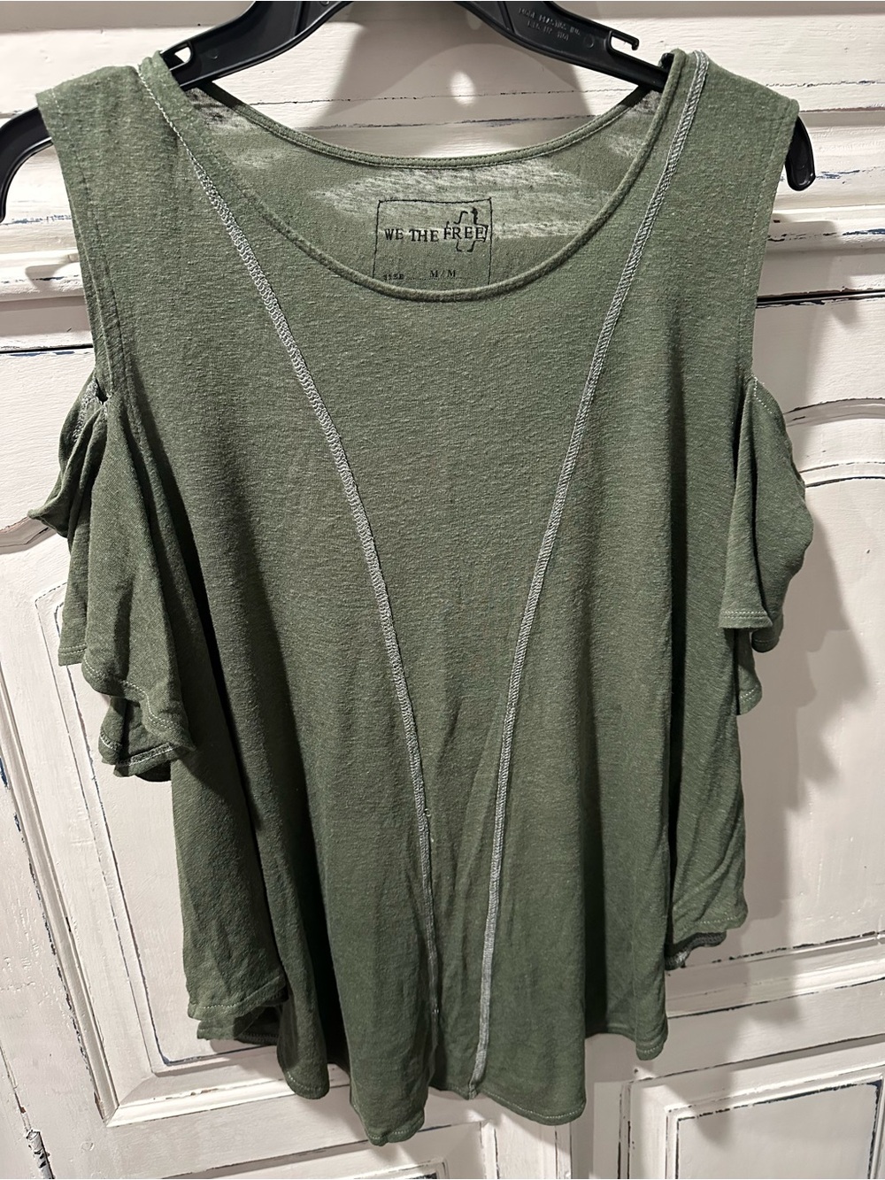 We The Free Olive Cold-Shoulder Ruffle Tank Top
